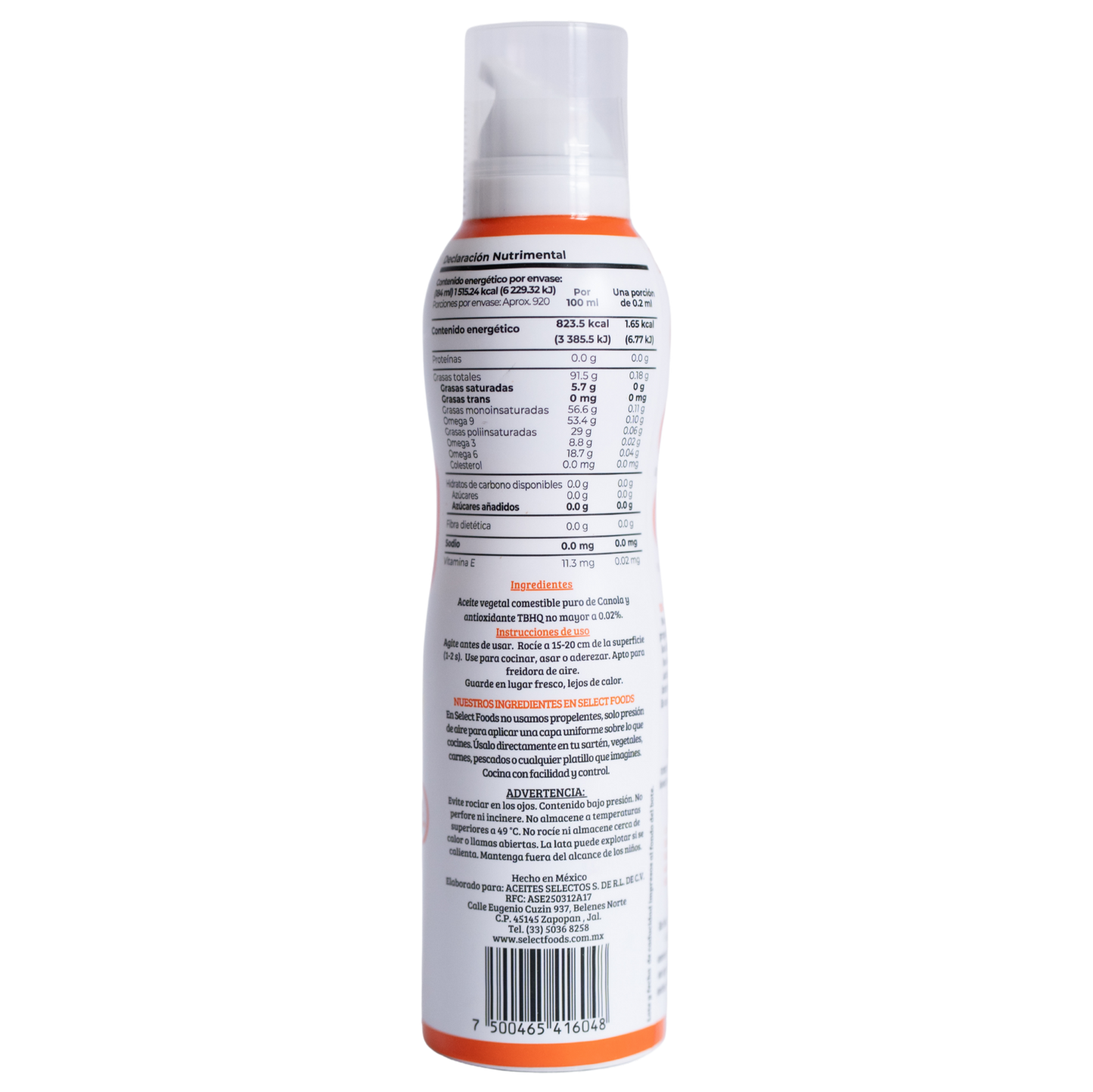Aceite Comestible Puro de Canola en Aerosol 184 ml